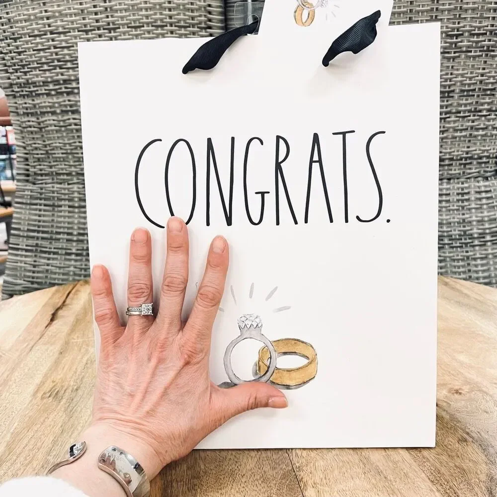 NWT Rae Dunn White CONGRATS Wedding Engagement Gift Bag w/ engagement ring card
